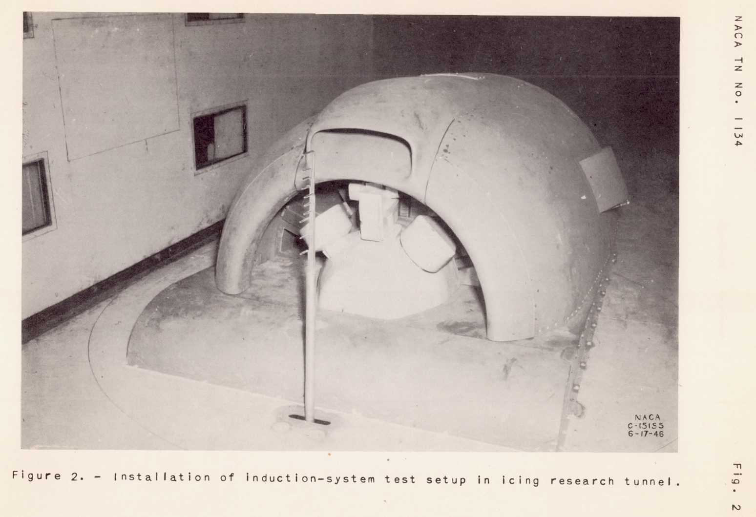 Figure 2 of NACA-TN-1134. Installation of induction-system test setup in icing research tunnel.